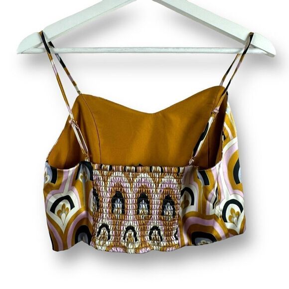 House Of Harlow 1960 Women's S/M 2Pc Jumpsuit Gold Pink Boho Hippie Print Satin - Picture 10 of 16